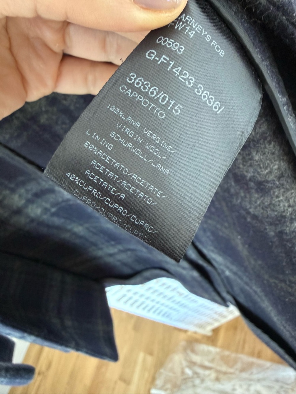 Barneys New York Navy and Gray Plaid Wool Peacoat - Picture 4 of 5